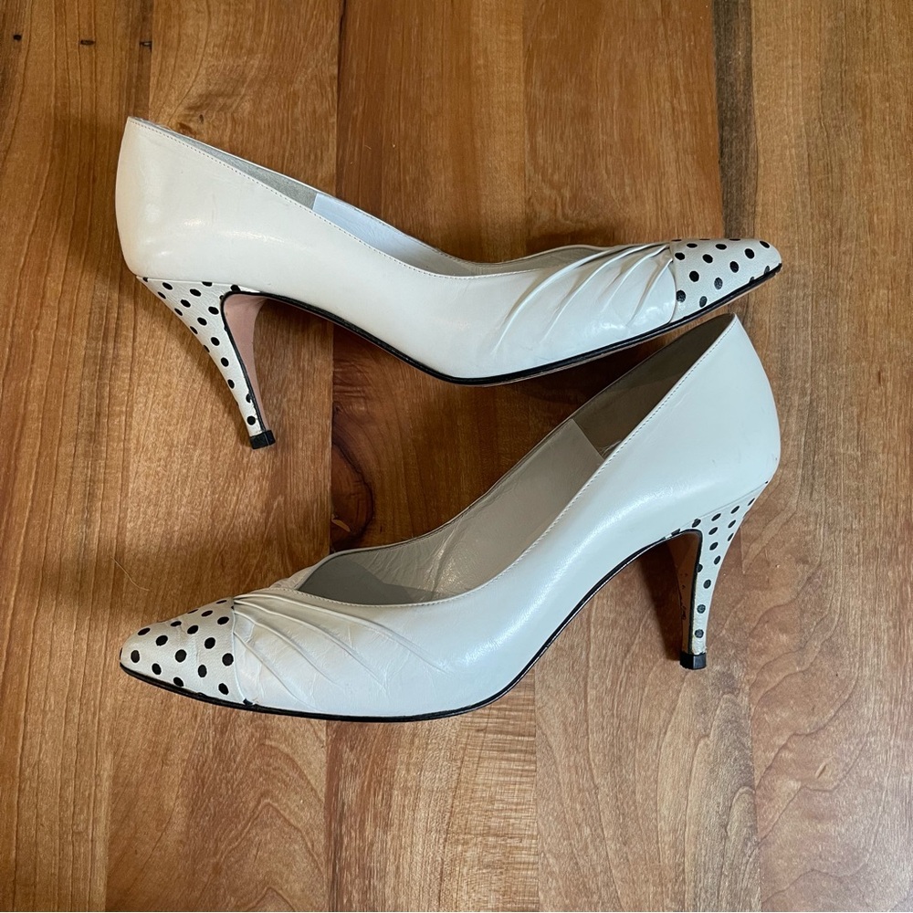 Vintage Versani Pumps Polka Dot Leather Black White Made in Italy 3" Heels 8 - Picture 8 of 8